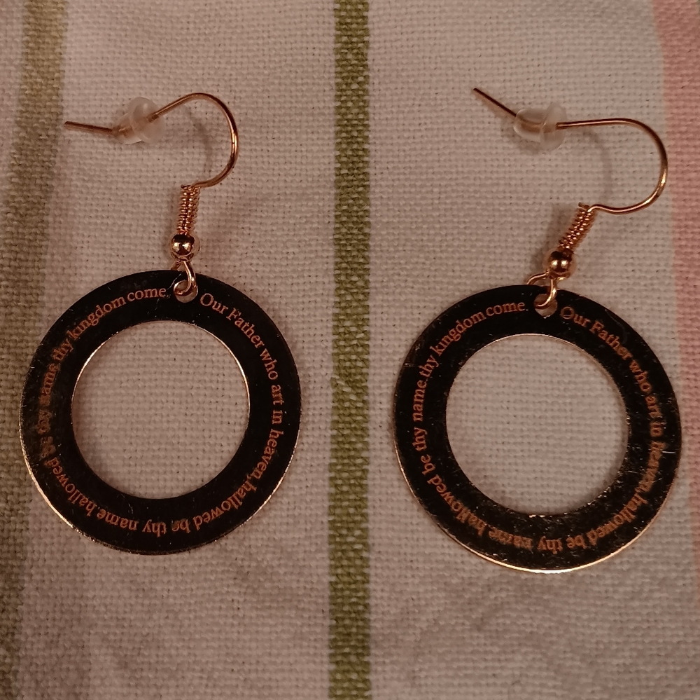 Earrings The Lord's Prayer Dangles Drop Gold color ⭕️ Matthew 6:9 Circles Bible